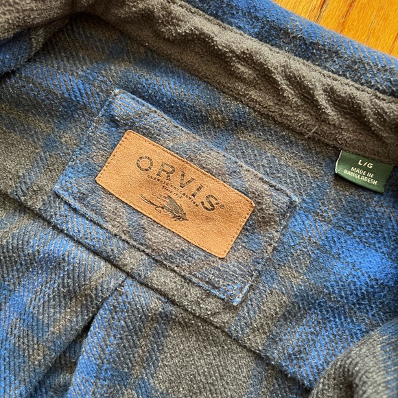 Orvis Men’s Big Bear Heavyweight Flannel Blue Gray Plaid Shirt Jacket Large - Picture 5 of 10